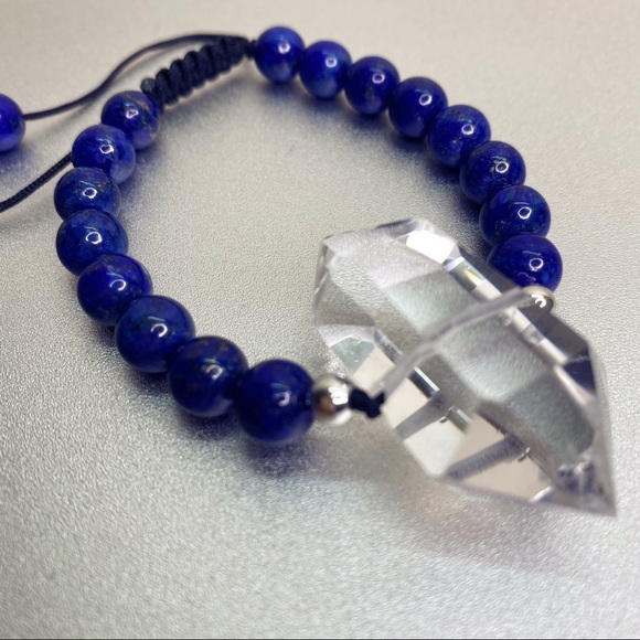 Lapis Gemstone and Clear Crystal Handmade Statement Bracelet Bohemian Healing - Picture 9 of 11